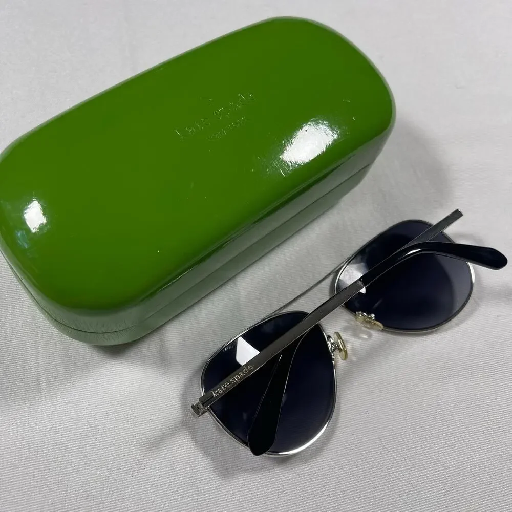 Kate Spade VARESE/O/S Aviator Sunglasses 58-14-140 Silver Gray + Green Case